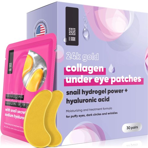 Under Eye Mask & Under Eye Patches (30 Pairs) - Gold Eye Mask with Collagen & Amino Acid, Cooling Eye Care for Wrinkles, Puffy Eyes & Dark Circles, Brightening Skincare Treatment, Vegan & Cruelty free