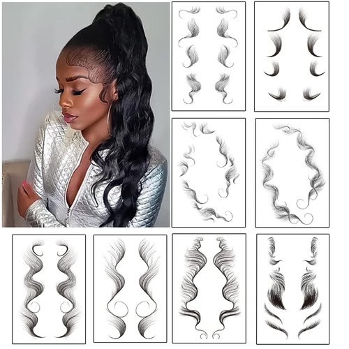 Bangs Tattoo Sticker Baby Hair Edges Side Bangs,8 Styles Popular Waterproof Fake Hair Fringe Edge Tattoo Stickers, Novelty Wig Natural Fashion Look Beauty DIY Hair Curler For Women Girls
