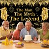 The Man The Myth The Legend Decorations Backdrop Banner, Black Gold Glitter Birthday Party Decorations Banner for Men Dad Father's Day Backdrop for Retirement Bachelor Party Supplies