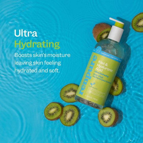 Renpure Kiwi and Hyaluronic Acid Ultra Hydrating Body Wash - Leaves Skin Moisturized - Rids Skin of Daily Grime - Gentle Formula - Dye and Paraben Free - Recyclable, Pump Bottle Design - 24 fl oz