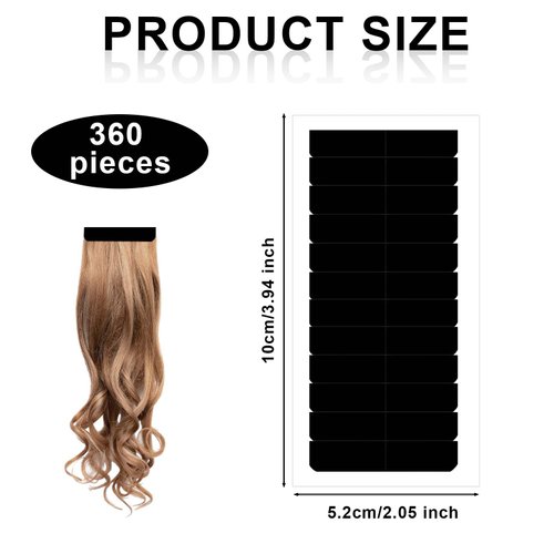 NQEUEPN 360pcs/30 Sheets Black Hair Extension Tapes, Professional Double-Sided Tape in Extensions Weave Adhesive Tape Invisible Hair Extension Tabs for Hair Replacement Wig Tape Beauty Tool