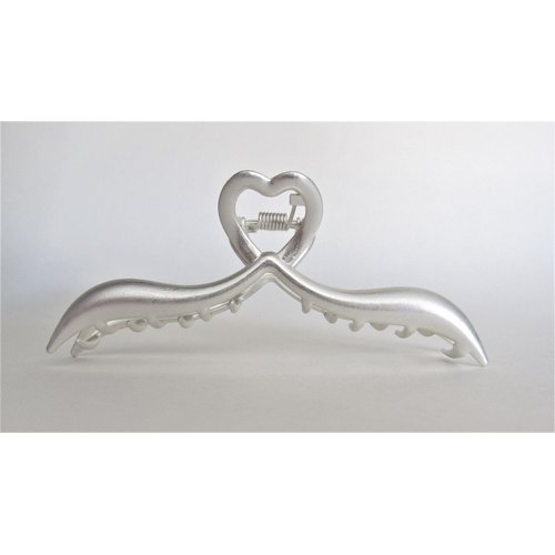 Generic Long matte silver tone heart shaped metal hair claw clip