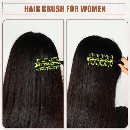 VOCOSTE Round Hair Brush, Hair Brushes for Women, Nylon Bristle Pins Round Brush, Styling Hair Brush for Wet, Dry, Wig, Straight Hair, Yellow, 10.04"x1.77"