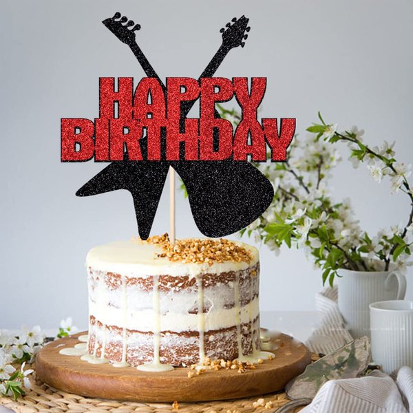 Qertesl Guitar Cake Topper，Music Theme Cake Topper，Music Note Birthday Cake Toppers Decorations For Musician Birthday Party Rock Theme Party Guitar Theme party Supplies