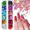 Heart Nail Art Glitter Sequins 3D Holographic Valentine's Day Nail Art Sticker Decals Laser Love Heart Confetti Glitter Flakes for Women Girls Acrylic Manicure Make Up DIY Valentines Nail Decoration