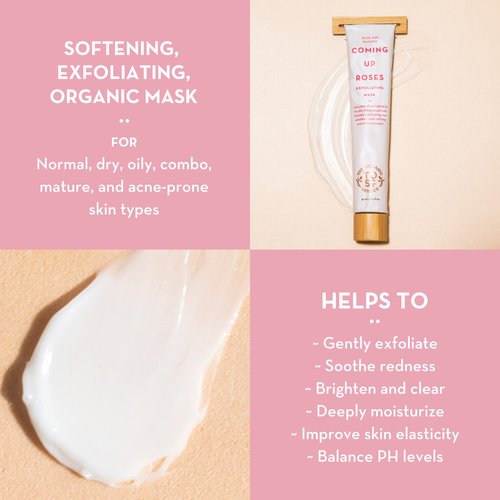 Exfoliating and Hydrating Face Mask | Coming Up Roses by The Organic Skin Co. | Exfoliating Face Wash and Face Scrub | Facial Masks for Women Skin Care | 2 Fl Oz