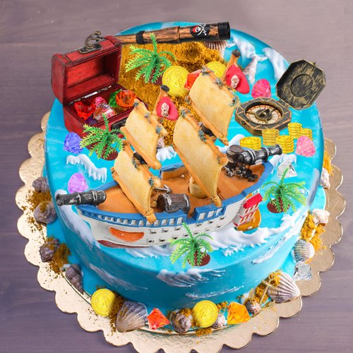 32 Pcs Pirate Ship Cake Topper Nautical Sailboat Model Decoration Set Gold Coins Pirate Gems Treasure Telescope for Pirate Birthday Party Supplies