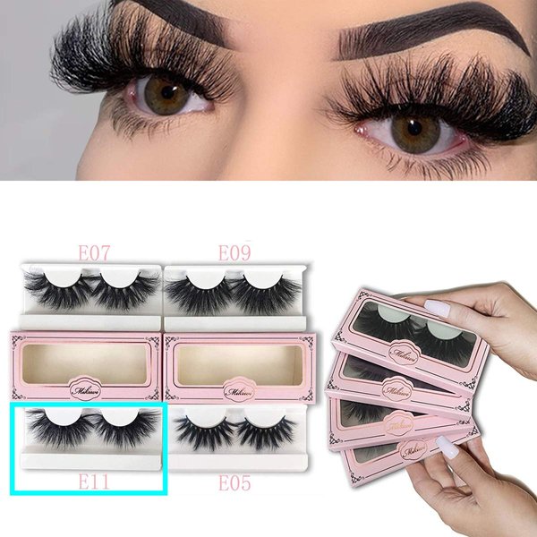 Wholesale 25mm Mink Lashes Mikiwi E11-5, Real Mink EyeLashes, Thick HandMade Full Strip Lashes, Crueltyl Free Fluffy Lash, Dramatic 3D Mink Lashes Bulk Pack-5