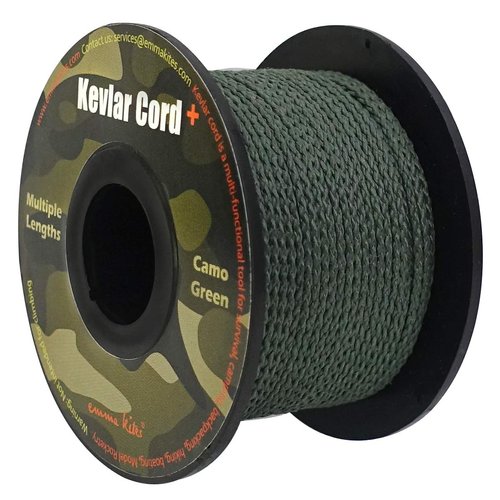 emma kites 1.1mm Braided Kevlar Cord Camo Green 200Lb 120Ft Abrasion/Flame Resistant Trip Line Cord Friction-Saw Boot Laces Camera Strap Leash Survival Cord Model Rocket Shock Cords