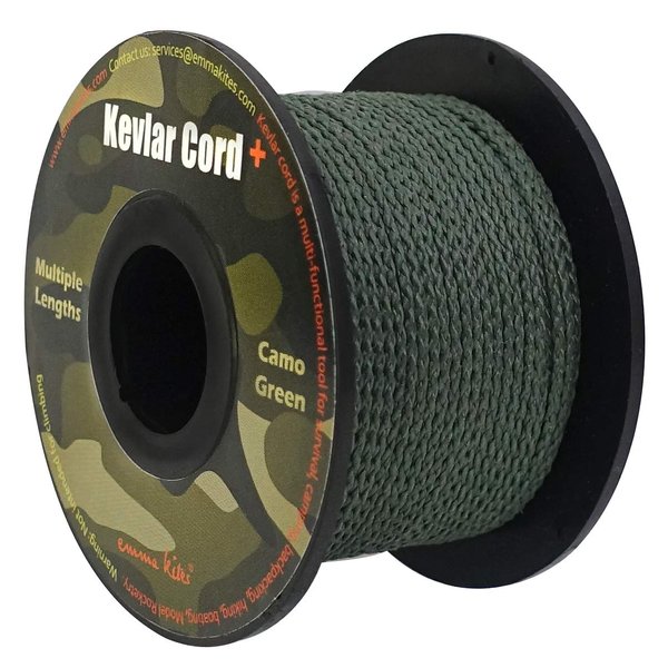 emma kites 1.1mm Braided Kevlar Cord Camo Green 200Lb 120Ft Abrasion/Flame Resistant Trip Line Cord Friction-Saw Boot Laces Camera Strap Leash Survival Cord Model Rocket Shock Cords