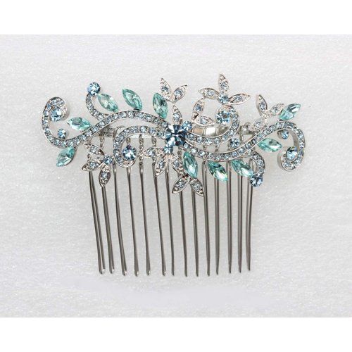 Faship Gorgeous Aqua Rhinestone Crystal Floral Hair Comb