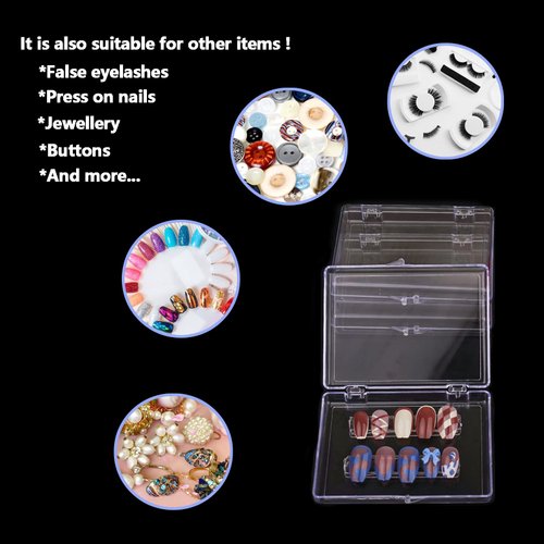 Lokyango Press On Nail Storage Box, 3.9x2.9x0.7 inch Clear Empty Press On Nail Packing Box Artificial Nail Display Organizer Case with Transparent Tape Nail Tips Display Holder (Box Only) (24PCS)