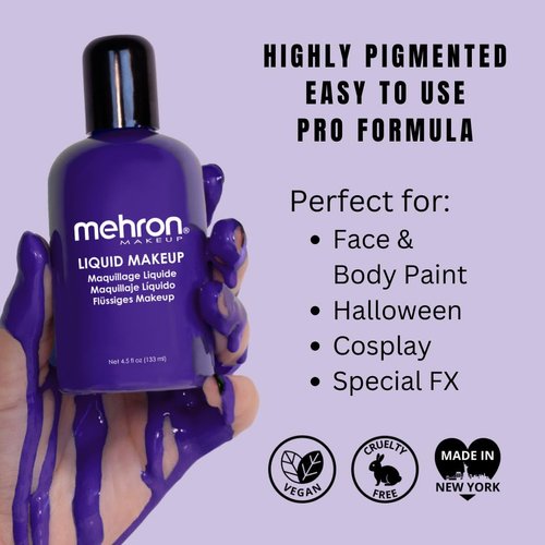Mehron Makeup Liquid Makeup | Face Paint and Body Paint Perfect for Halloween, Cosplay I Air Brush Compatible Body Paint 4.5 oz (133 ml) (PURPLE)