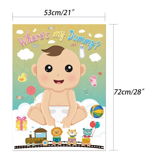 FEPITO Baby Shower Party Games,Juegos para Baby Shower,Pin The Dummy on The Baby Game with 24Pcs Pacifier Stickers for Baby Shower Party Supplies