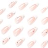 IMSOHOT French Almond Press on Nails Medium Stiletto Fake Nails White Pearl False Nails with Designs Glossy Cute Glue on Nails for Women