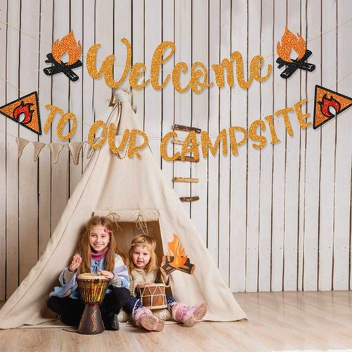 Camping Party Decorations, Welcome to Our Campsite Banner Campsite Decorations, Camping Birthday Party Supplies, Camping Theme Classroom Decor Camping Themed Party Decorations (camp)