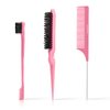 precious harvest Three-piece Hair Styling Set - Rat Tail Comb, Double-Sided Edge Brush for Edge & Back Brushing, Teasing Nylon Brush for Women and Girls (Pink)