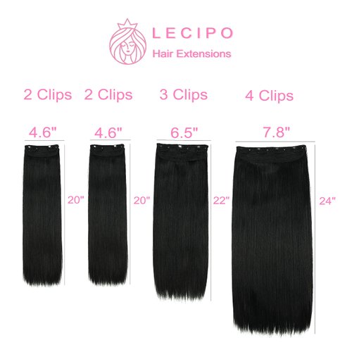 LECIPO Clip in Hair Extensions Real Human Hair 4 PCS Set 20 inch 22 inch 24 inch Multi Length Black Long Thick Straight Secret Hairpiece for Women Full Head