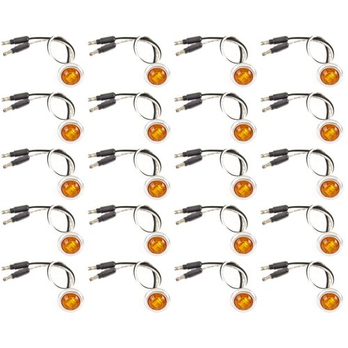 3/4 (.75 Inch) Mini Clear Lens Red/Amber LED Clearance Lamp Round Indicator Fender Side Marker Lights Waterproof with Chrome Ring Camper Van Truck Trailer Pickup ATV 12V DC 2835 SMD 3led (20x Amber)