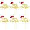 Ercadio 24 Pack Merry Christmas Cupcake Toppers Gold Glitter Santa Hat Christmas Cupcake Picks Merry Xmas Cupcake Decoration Winter Christmas Theme Xmas Holiday Birthday Party Supplies