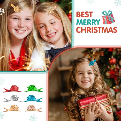 6PCS Christmas Hair Clips Christmas Bow Alligator Hair Clips Festive Bow Hairpin for Girls Women Xmas Bow Hair Clip Holiday Hair Accessory Party Gifts (Multi-colored)
