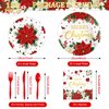 Funrous 150 Pieces Christmas Poinsettia Flower Tableware Merry Christmas Party Supplies Disposable Paper Plates and Napkins Set Christmas Poinsettia Dinnerware for Xmas New Year Holiday Party
