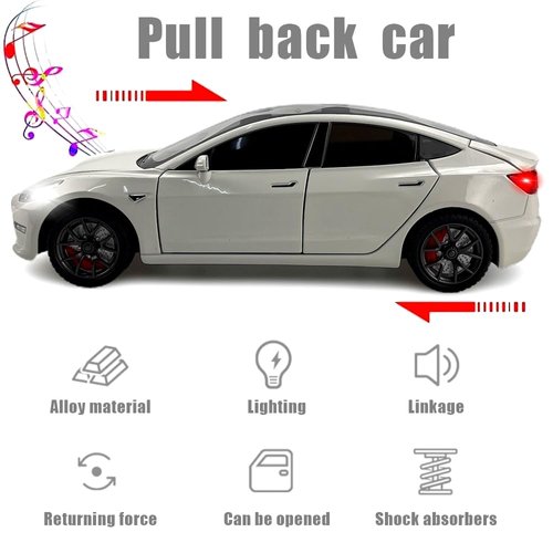 1:24 Scale Model 3 Alloy Car Model Diecast Toy Vehicles for Kids, car Model 3 Gull Wing Door，Pull Back Alloy Car with Lights and Music,Gifts for Boys and Girls
