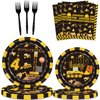 92 Pcs Construction 4th Birthday Party Supplies Dump Truck Theme Four Tableware Includes Hanging Swirl, Balloons, Plates, Table Cloth for Boys Construction Four Years Old Bday Party Decorations