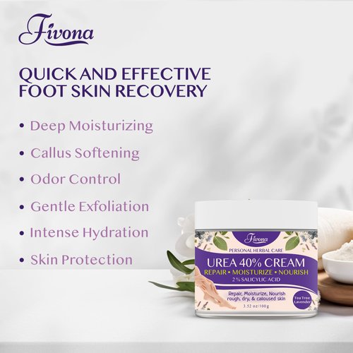 FIVONA 40% Urea Cream with 2% Salicylic Acid - Foot Cream with Tea Tree and Lavender Extracts Foot Lotion for Dry Cracked Heels, Dead Skin & Callus Remover, Feet Moisturizer Repair Cream