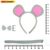 Skeleteen Mouse Costume Accessory Set - Grey and Pink Ears Headband, Bow Tie and Tail Accessories Set for Rat Costume for Toddlers and Kids