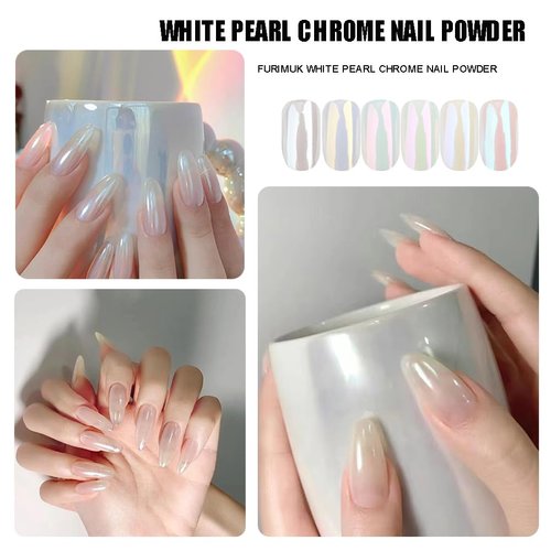 2 Boxes White Pearl Chrome Nail Powder, Mirror Effect Aurora Magic Pearlescent White Nail Powder Pigment, High Gloss Glitter Nail Art, Holographic Ice Aurora Dust Nail Powder for Manicure Decorations