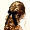 CustomyLife 1pcs Black Lace Hair Bow Clip Coquette Bow Barrettes with Long Tail Ribbon for Women Christmas Valentines Wedding Prom Gothic Decorative Accessories