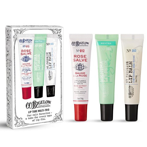 C.O. Bigelow Lip Balm Tube Trio, Variety Pack includes Rose Salve, My Favorite Lip Balm, Mentha Lip Shine, Moisturizing Lip Balms, 3 Pack, 0.5 oz Each