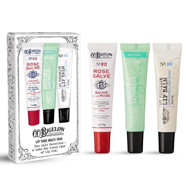 C.O. Bigelow Lip Balm Tube Trio, Variety Pack includes Rose Salve, My Favorite Lip Balm, Mentha Lip Shine, Moisturizing Lip Balms, 3 Pack, 0.5 oz Each