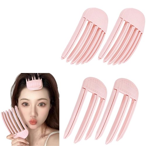 papasgix 3/6 Teeth High Skull Artifact No Trace Hair Clip, High Skull Top Artifact Hair Root Fluffy Clip, High Skull Top Fixed Forehead Lazy Person Traceless Hairpin (Light Pink, 4 Pcs 3+6 Teeth)