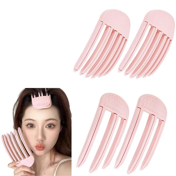 papasgix 3/6 Teeth High Skull Artifact No Trace Hair Clip, High Skull Top Artifact Hair Root Fluffy Clip, High Skull Top Fixed Forehead Lazy Person Traceless Hairpin (Light Pink, 4 Pcs 3+6 Teeth)