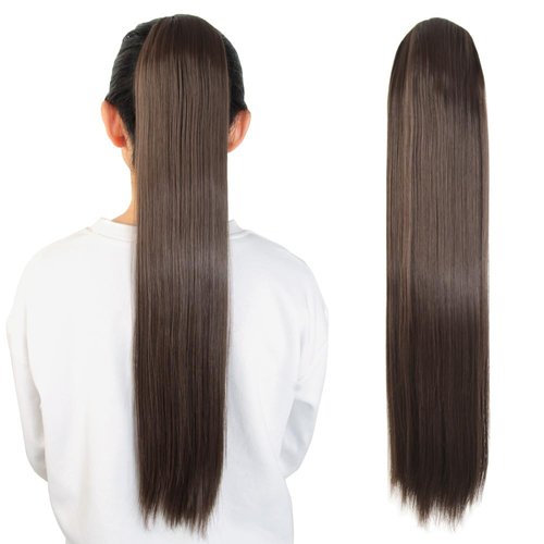 NISEYO NU 26 Inch Drawstring Ponytail Extension, Long Straight Clip in Ponytail Hair Extensions Synthetic Ponytail Hair piece 1 Pack,8#(Medium Blond)