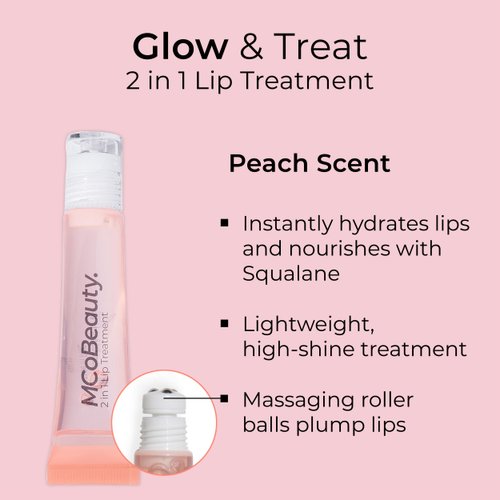 MCoBeauty 2-in-1 Glow & Treat Lip Oil, Peach, Hydrating Tint for Luscious Lips, Vegan, Cruelty Free Cosmetics