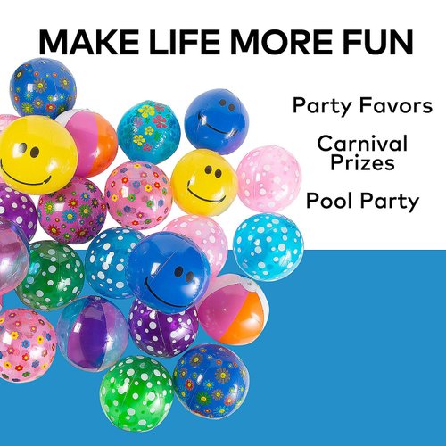 Fun Express Bulk Inflatable 11"" Medium Beach Ball Assortment - 100 Pc. - Toys - 100 Pieces