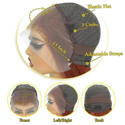 ijoy Reddish Brown Lace Front Wigs Human Hair Pre Plucked 13x4 Copper Brown Straight Lace Front Wigs Human Hair 180 Density Glueless Wigs Human Hair with Baby Hair For Women 14 Inch