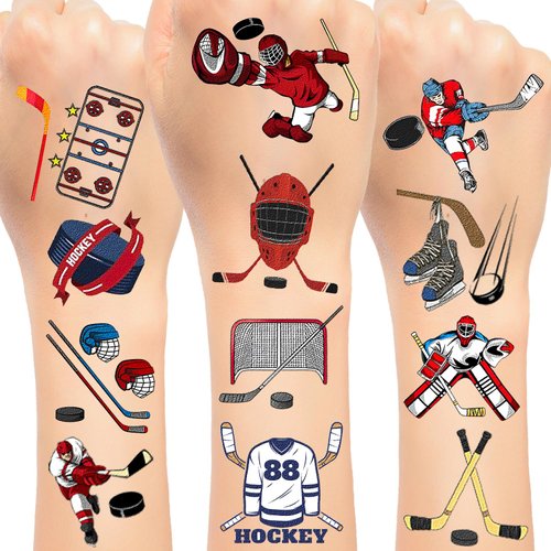 192pcs Ice Hockey Temporary Tattoos Ice Hockey Themed Birthday Party Favors Decorations Supplies for Kids Gifts Classroom School Prizes