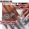 BABALAL Square Press on Nails Long Fake Nails Gray French Tip Glue on Nails 3d Snake Charm Metallic Design Goth Acrylic Nails 24Pcs Manicure False Nails