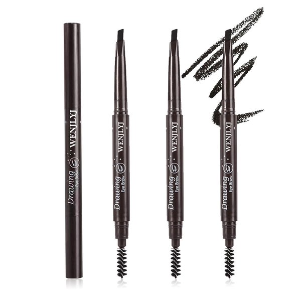 3 Pcs Waterproof Eyebrow Pencil,Longwearing Eyebrow Pen Makeup with Brush,Smudge Proof Brow Pen,Eye Brow Pencils for Women Daily Eye Makeup（Black）