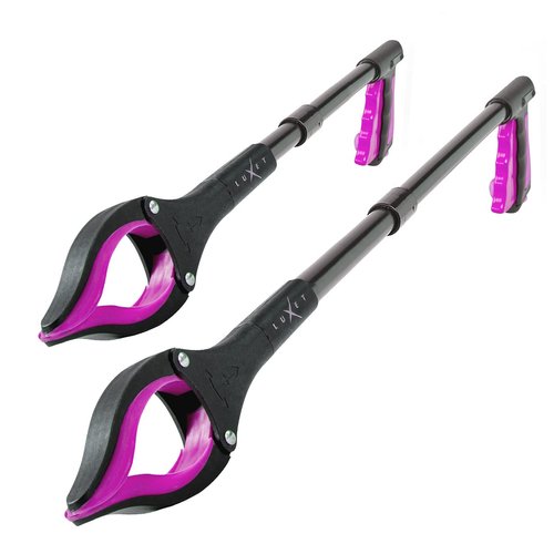 Grabber Reacher Tool - 2 Pack - Newest Version Long 19/32 Inch Foldable Pick Up Stick - Strong Grip Magnetic Tip Lightweight Trash Picker Claw Reacher Grabber Tool for Elderly Reaching, Luxet (Pink)