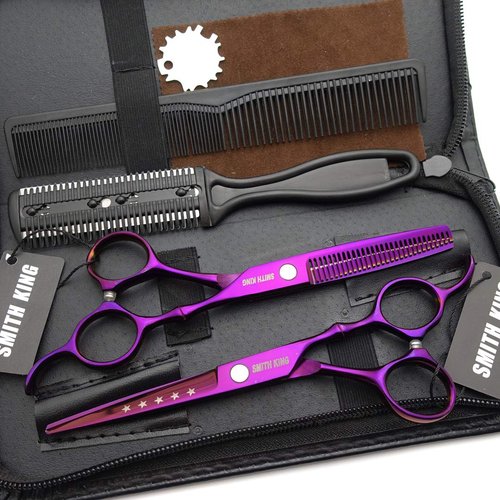 6.0 Inches Hair Cutting Scissors Set with Combs Lether Scissors Case,Hair cutting shears Hair Thinning shears For Personal and Professional (Voilet)