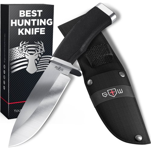 Hunting Knife with Sheath Survival Knives for Men - Best Tactical Camping Hunting Hiking Knife - Bushcraft Field Gear Accessories Tool - Fixed Blade Sharp Knofe with Rubber Handle for Men 148109