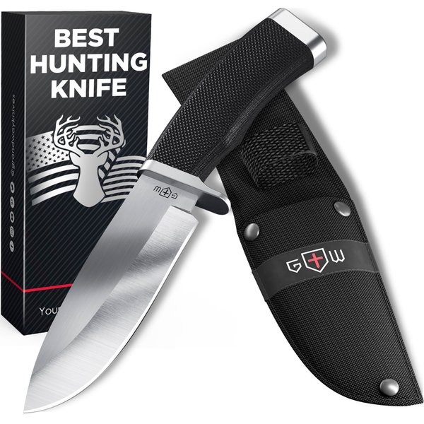 Hunting Knife with Sheath Survival Knives for Men - Best Tactical Camping Hunting Hiking Knife - Bushcraft Field Gear Accessories Tool - Fixed Blade Sharp Knofe with Rubber Handle for Men 148109
