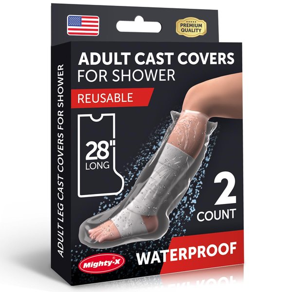 Mighty-X 100% Waterproof Cast Covers for Shower Leg -【Watertight Seal】- Reusable 2pk Half Leg Cast Covers - Cast Protector for Shower Leg Adult Knee, Ankle, Foot