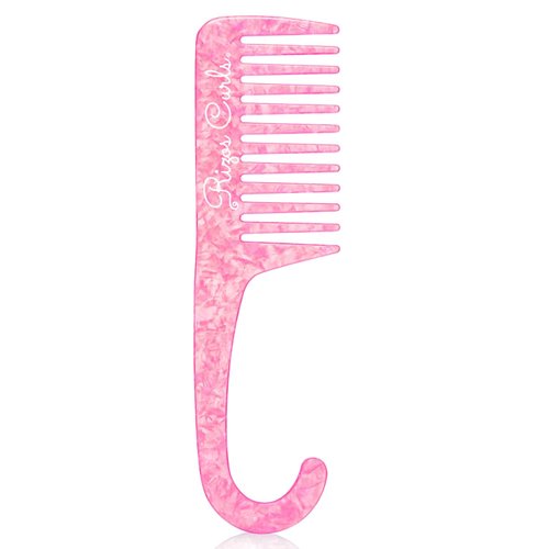 Rizos Curls Hanging Shower Comb, Detangle & Distribute Conditioner In Shower, Gentle On All Curl Types, Easy to Hang & Use, Pink