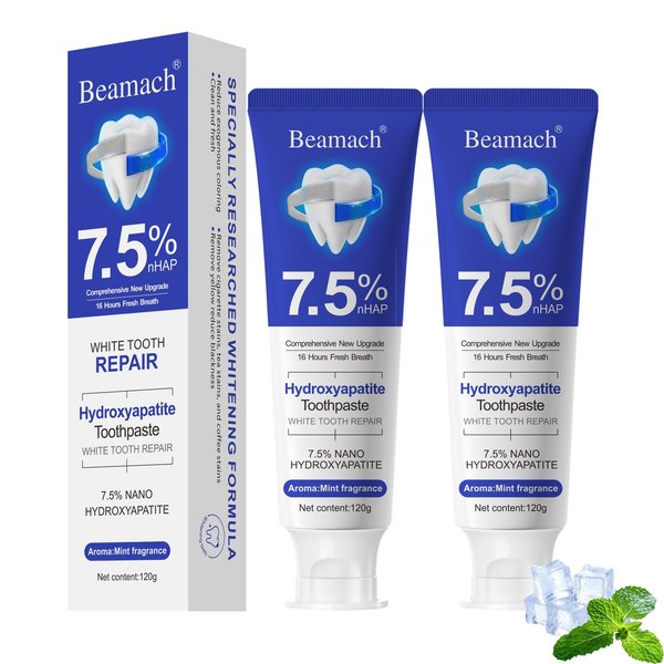 Beamach 7.5% Hydroxyapatite Toothpaste – Nano Hydroxyapatite Whitening Toothpaste for Enamel Protection & Tooth Strengthening, Fluoride-Free Formula with Gentle Mint Flavor & Fresh Breath (2)